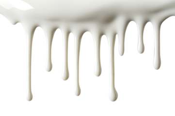 Delicious milk dripping, isolated on transparent cutout background