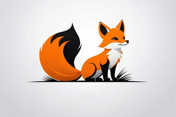 Obraz premium Minimalist Logo Featuring a Cute Fox on a White Background in Black, White, and Orange Palette