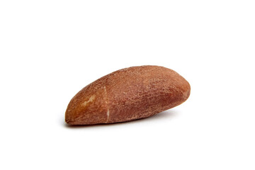 Single Brazil nut with rich brown rough texture and natural shape, isolated on white background
