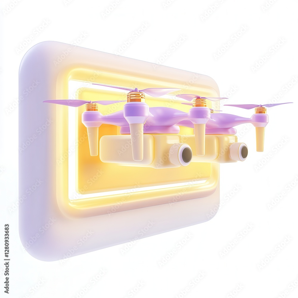Poster a futuristic drone model with soft lighting and a sleek design on a glowing backdrop.