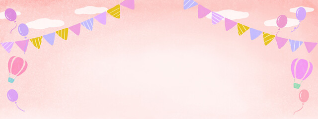 ピンクの空とガーランドと風船の背景