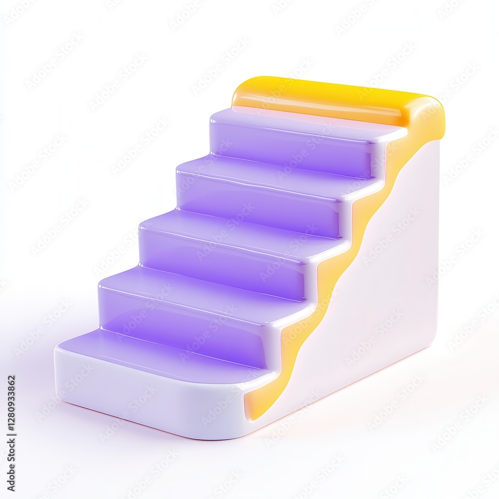 Poster a stylized 3d staircase design with curved edges and a colorful gradient.