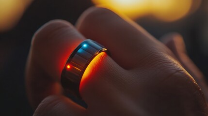 Closeup of a Person's Hand Wearing a Glowing Smart Ring