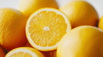 Fresh oranges and vitamin c table for health and nutrition concepts