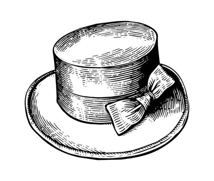 recommend clip art: canotier hat engraving black and white outline, good quality