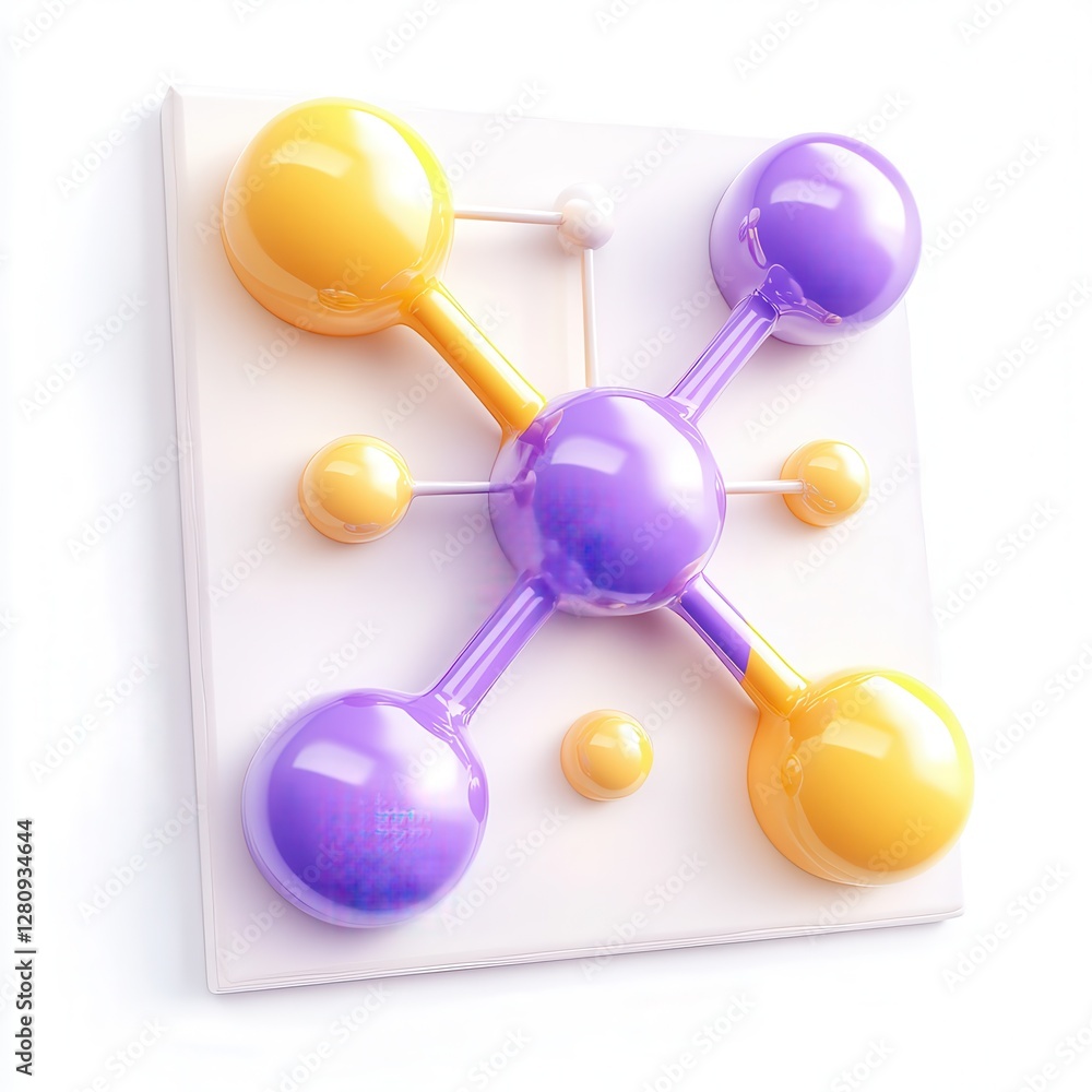 Poster a 3d rendered molecular structure showcasing colorful spheres representing atoms interconnected by l