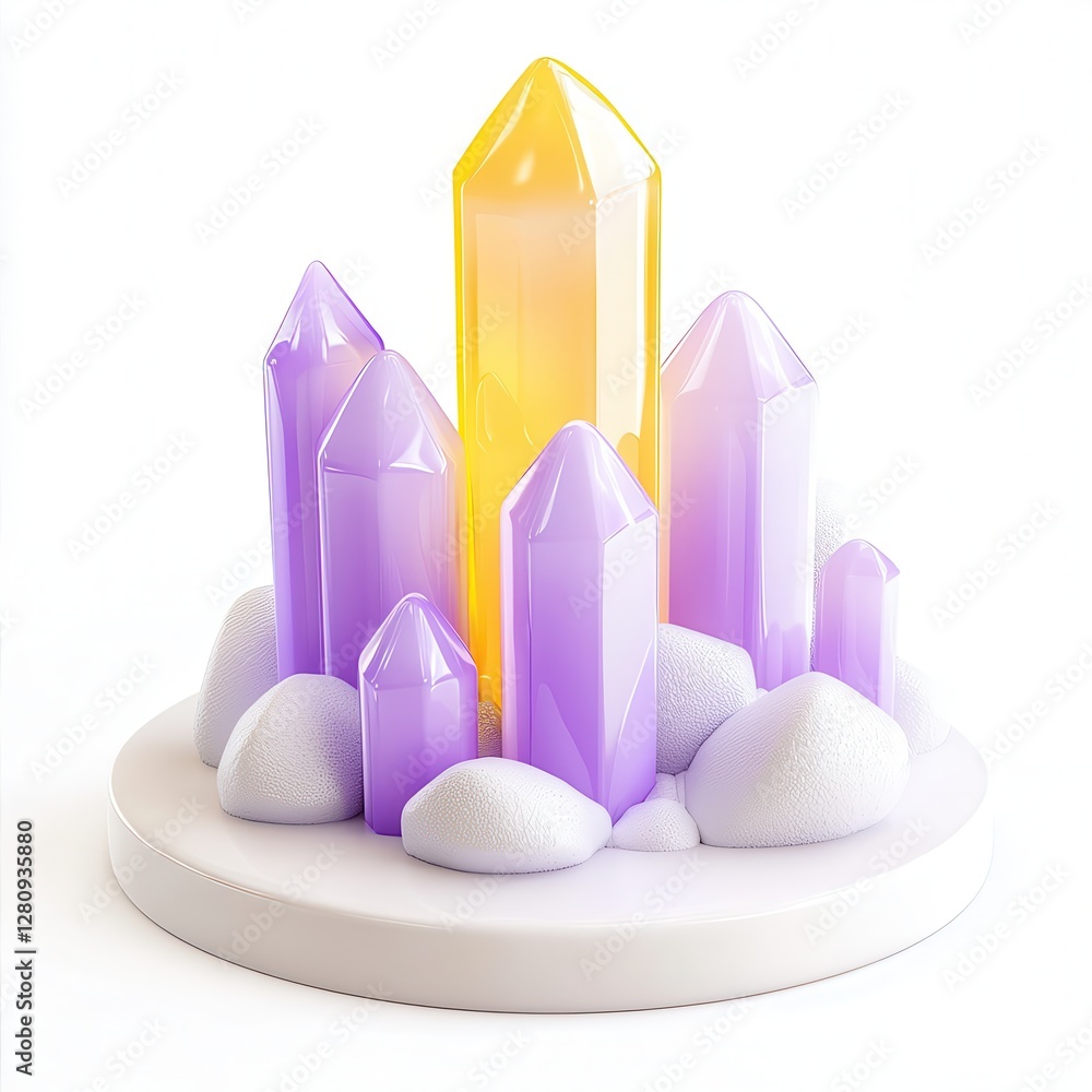 Aufkleber colorful crystals in various shapes and sizes, positioned on a smooth surface with a soft backdrop.
