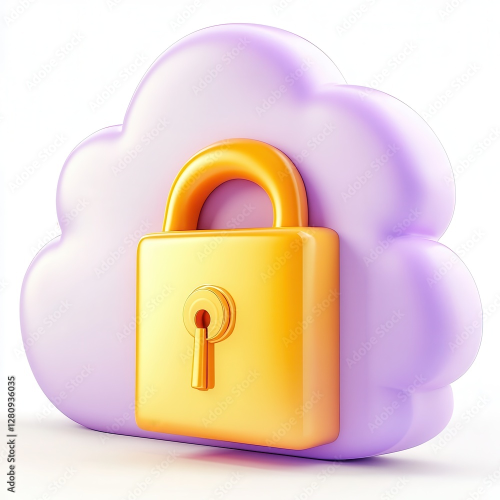 Poster a stylized cloud with a locked padlock symbolizing data security and protection in a digital environ