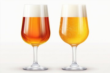 Two different types of wine glasses filled with beer.