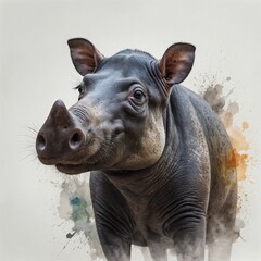 A tapir depicted in a soft watercolor painting style, placed on a clean white backdrop.