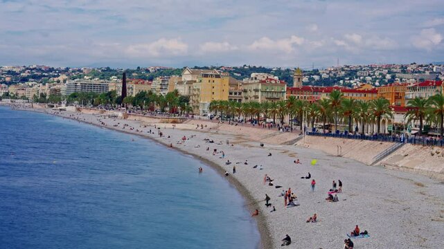 Aerial view of Nice, Cote d'Azur, France, Nice city and luxury resort of French riviera. Timelapse