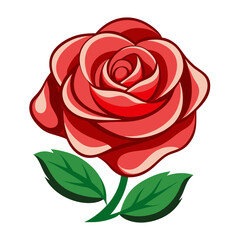 Fototapeta premium vector Red Rose with Green Leaves