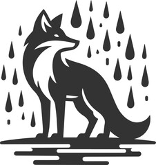 A fox standing in the rain with its head tilted up animal vector silhouette