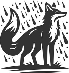 A fox standing in the rain with its head tilted up animal vector silhouette