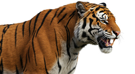 Isolated Angry Tiger Growling with Mouth Open