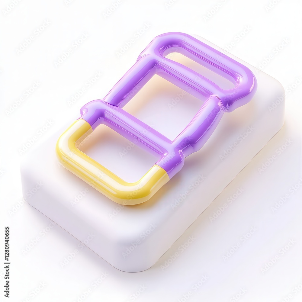 Poster a colorful 3d rendering of a unique-shaped object resting on a white surface, showcasing purple and 