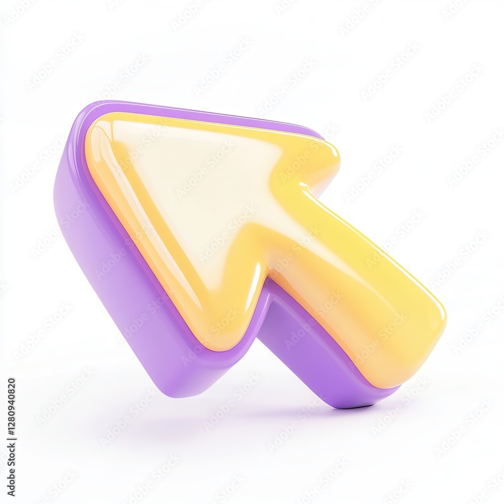 Aufkleber a glossy 3d cursor icon with a purple and yellow color scheme, perfect for digital applications.