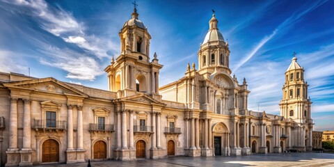 Fototapeta premium Architectural details of Cathedral in Arequipa Peru , arequipa, landmark, arequipa, landmark, architecture, cathedral