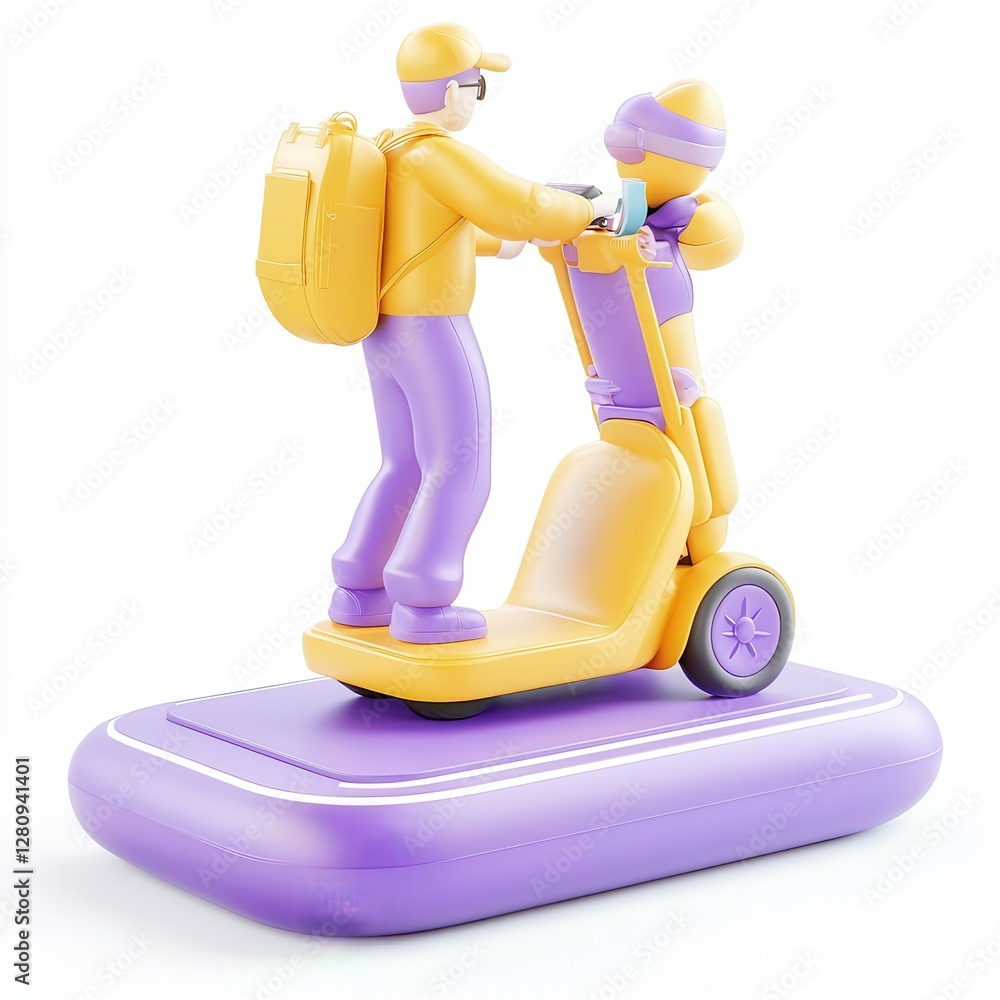 Aufkleber a 3d rendering of two characters riding a scooter, showcasing vibrant colors and a playful design.
