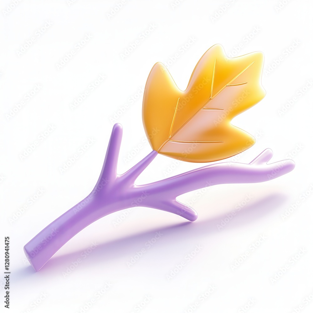Poster a colorful 3d render of a stylized branch with a yellow leaf attached, showcasing modern design elem