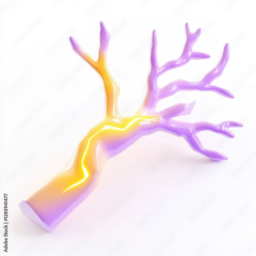 Poster a stylized 3d model of a tree branch with vibrant colors and smooth surfaces, designed to create a m