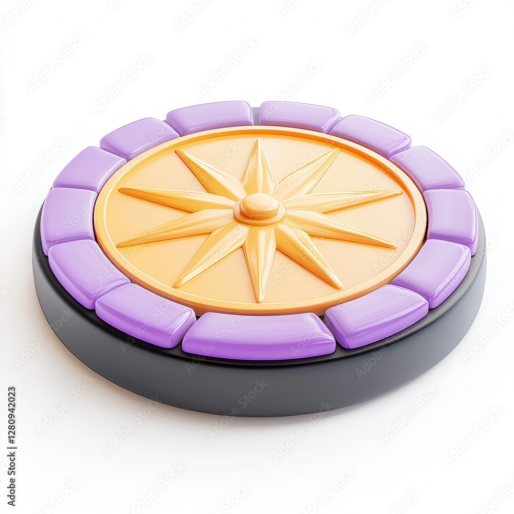 Poster a colorful 3d compass design with a purple and orange color scheme, showcasing a star-like pattern i