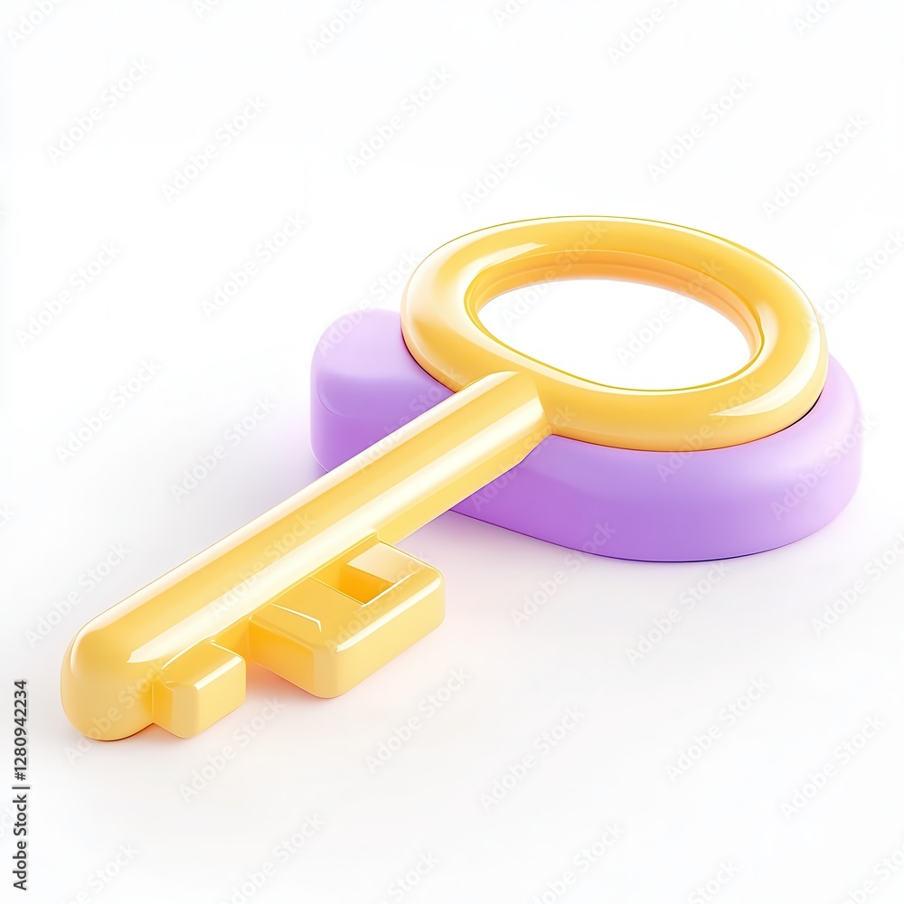 Poster a colorful 3d key design featuring a yellow and purple color scheme, showcasing a modern style and p