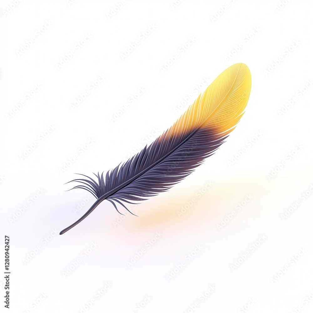 Aufkleber a beautifully rendered feather with a gradient of yellow and dark blue shades, creating a soft and d