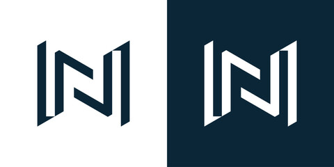 Letter N logo symbol abstract. Modern business N logo icon. White color on dark background.
