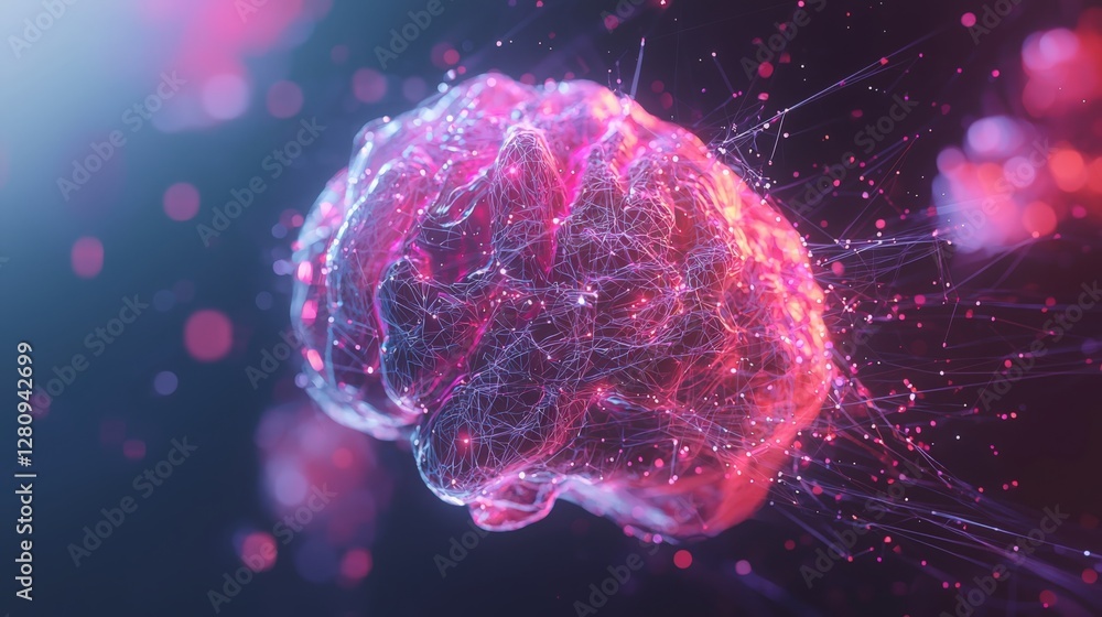 Poster a digital network forming a complex brain structure, symbolizing scientific discovery, artificial in