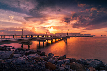 Beautiful sunset view at Butterworth Viewing Platform, Penang, Malaysia