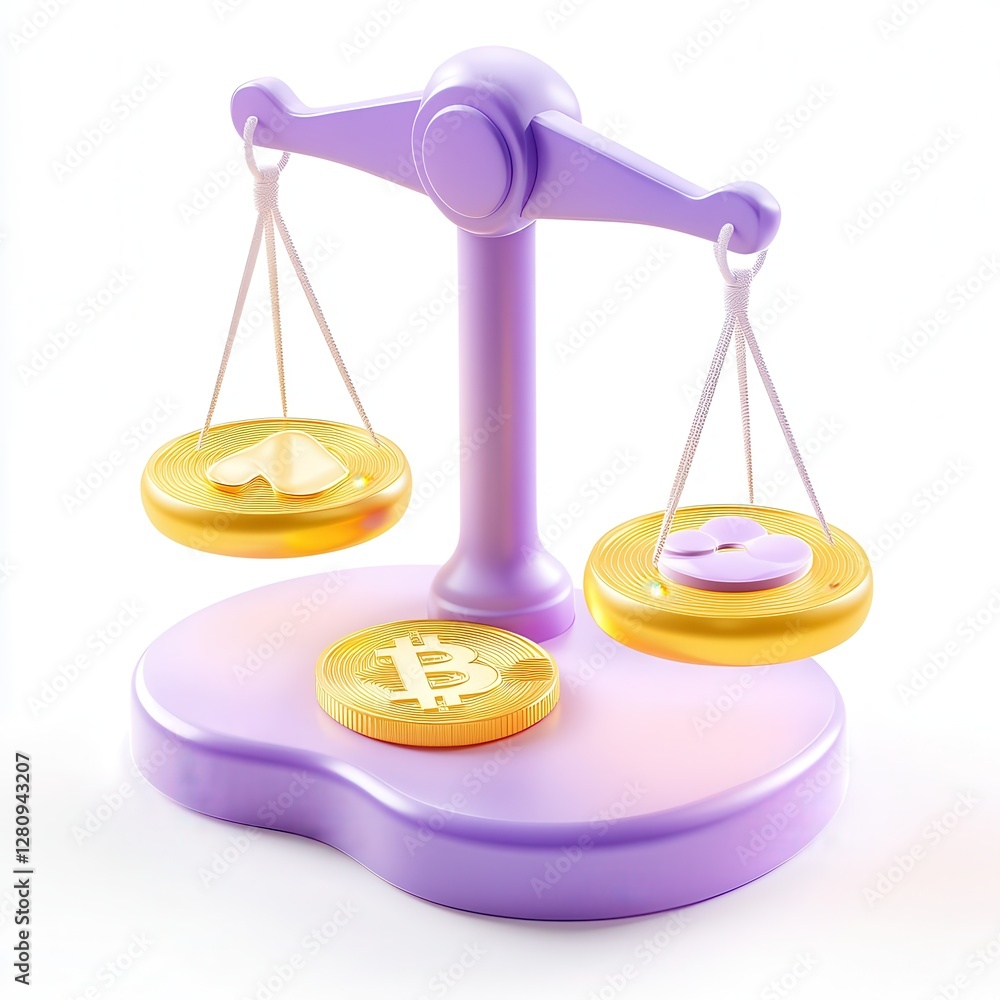 Aufkleber a colorful balance scale with cryptocurrency tokens, symbolizing fairness and equality in digital fi