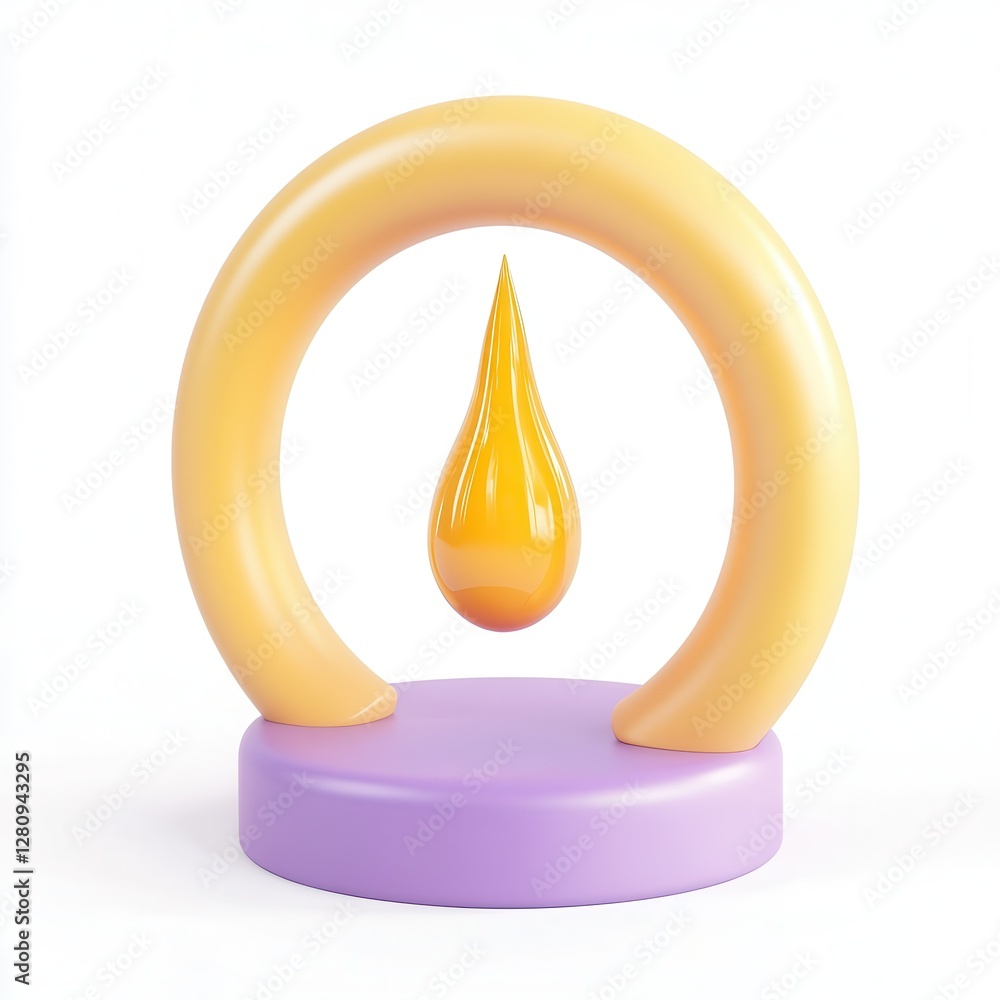Poster a minimalist 3d sculpture featuring a drop shape suspended between two curved forms in soft pastel c