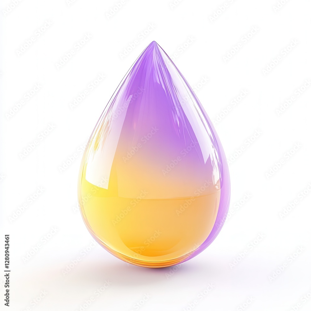 Poster a glossy teardrop-shaped object with a gradient from purple to yellow against a white background.