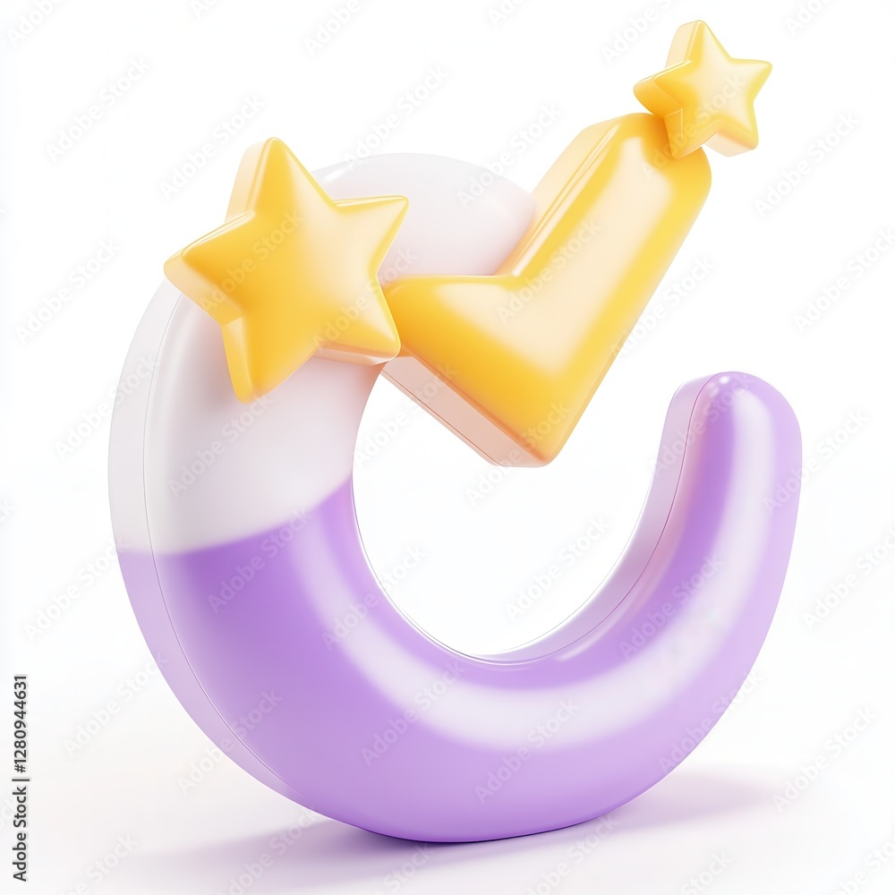 Aufkleber a colorful 3d rendering of a stylized checkmark with stars, featuring a lavender and yellow color sc
