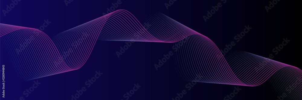 Poster abstract glowing wave lines on dark blue background. dynamic wave pattern. modern flowing wavy lines