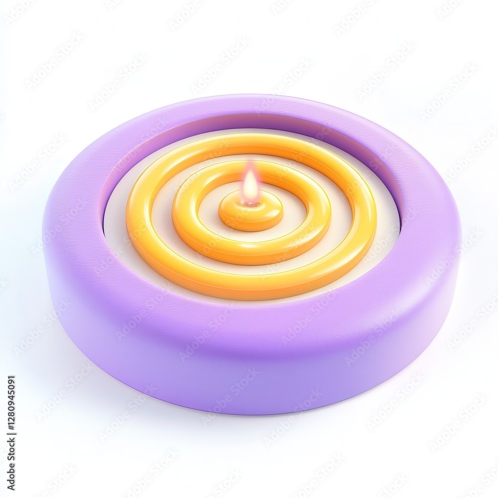 Poster a colorful 3d rendering of a spiral candle with a soft glow in the center.