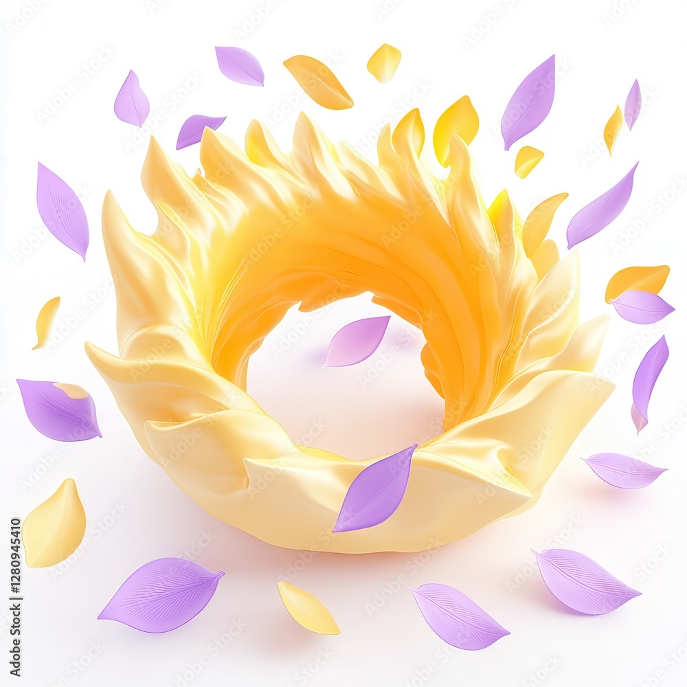 Poster a vibrant 3d swirl of yellow and purple leaves, creating a dynamic and colorful display of nature-in