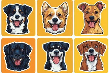Colorful Cartoon Dog Faces: Cute Illustrations of Diverse Breeds for Animal Lovers