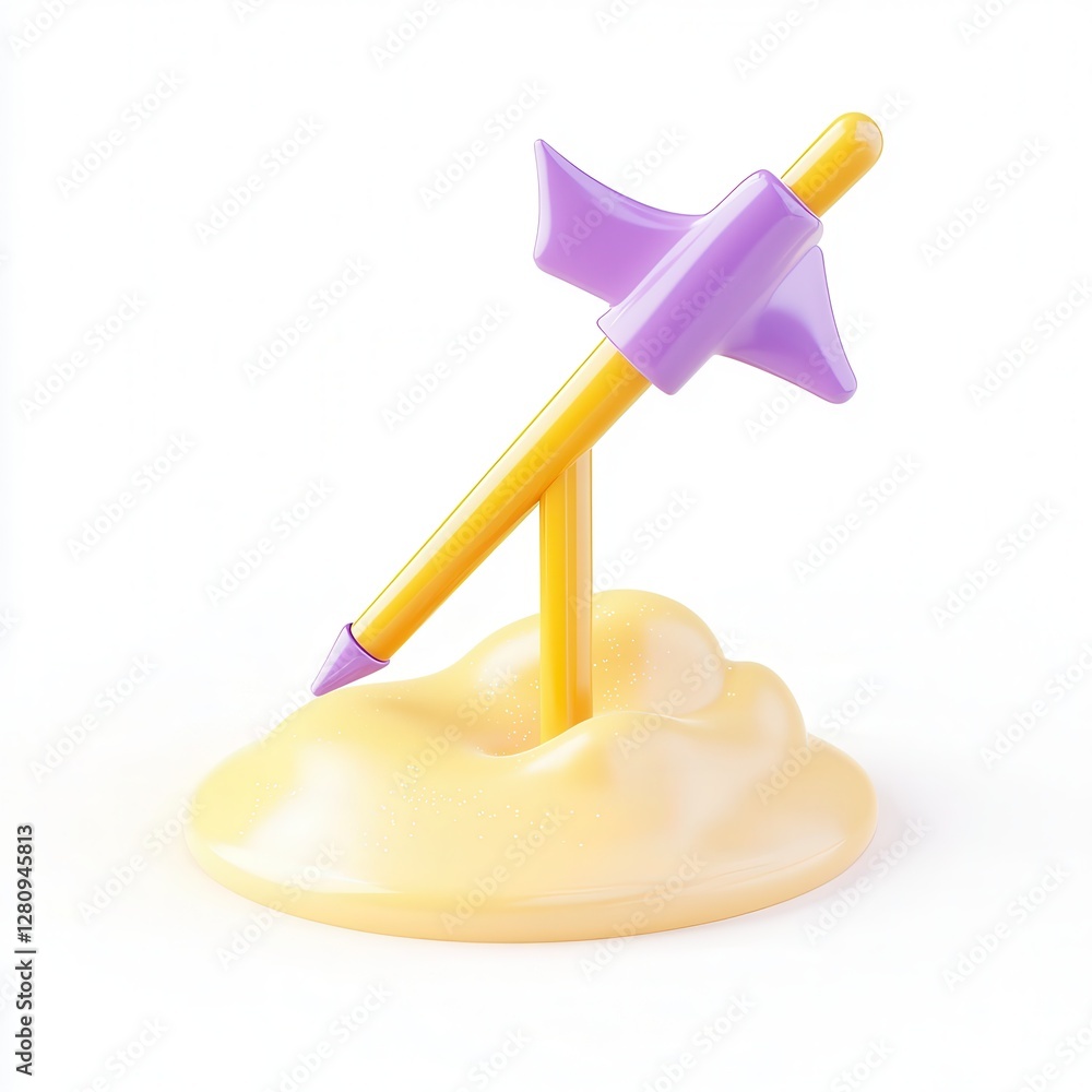 Aufkleber a colorful 3d rendering of a pen stuck in a fluffy cloud-like base with pastel colors.