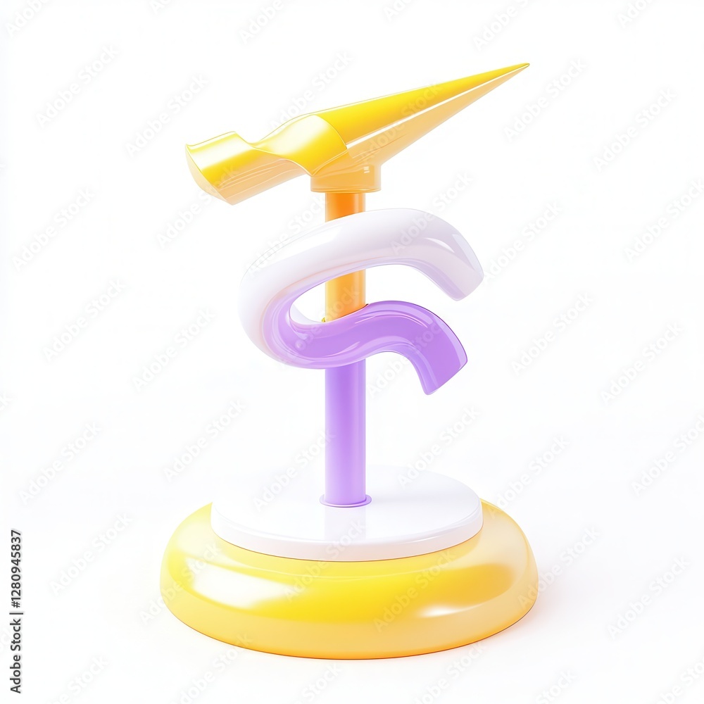 Poster a colorful abstract sculpture featuring a cone and twisted shapes in pastel colors on a smooth base.
