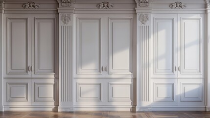 ornate white wardrobe with decorative molding