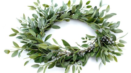 minimal green leaf wreath on a white background