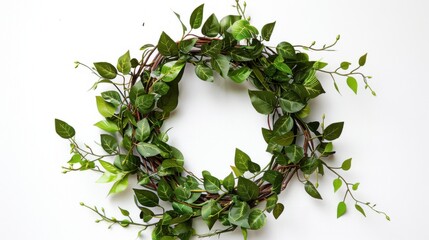 minimal green leaf wreath on a white background