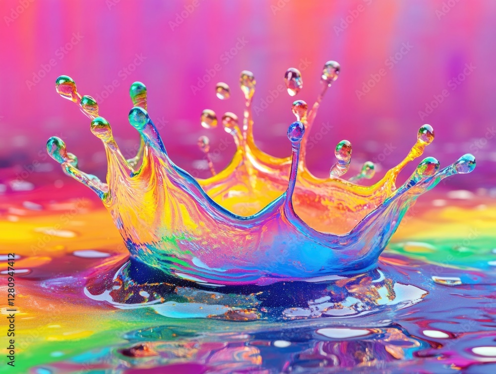 Poster vividly colored soap bubble floating on water. this image captures the essence of creativity and fun