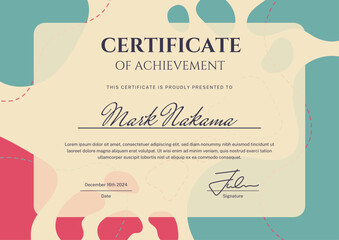 Cute certificate with abstract shapes and lines, editable paper cut design template, editable text