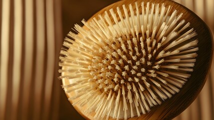 Closeup of Natural Bamboo Body Brush with Soft Bristles for Spa and Wellness