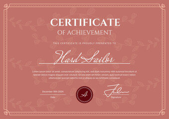 A stylish and elegant certificate template featuring a hand-drawn floral vines background. Designed with a sophisticated layout, this template is perfect for awards, or diplomas certificate.