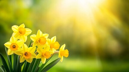 Obraz premium Vibrant yellow daffodils blooming in sunlit garden