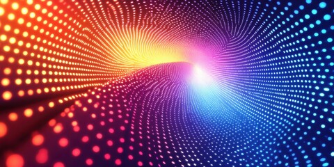 Fototapeta premium Abstract Colorful Tunnel of Light Dots Digital Art: Vibrant Rainbow Hues and Glowing Particles